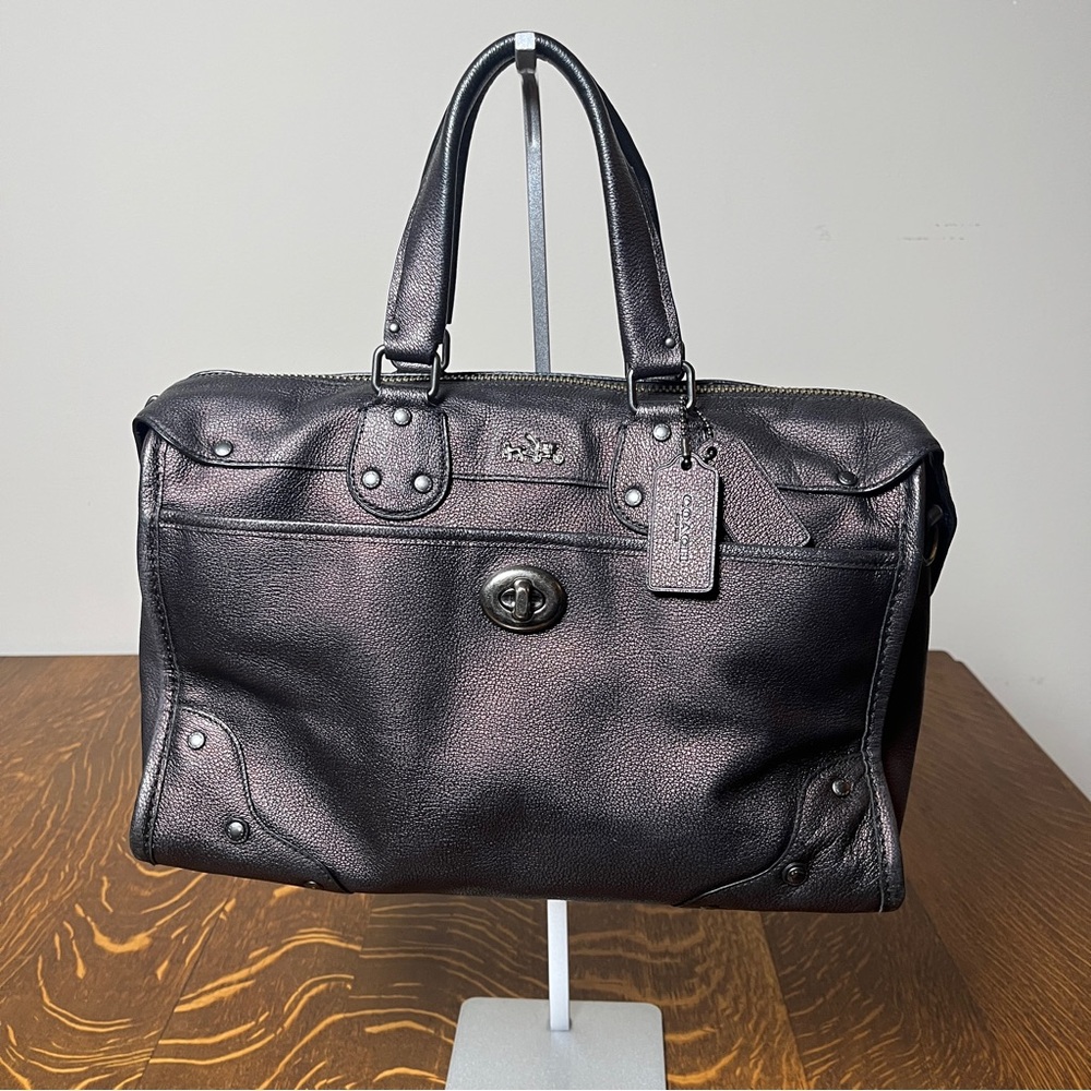 Coach Ryder 34 Metallic Purple Pebbled Leather Satchel